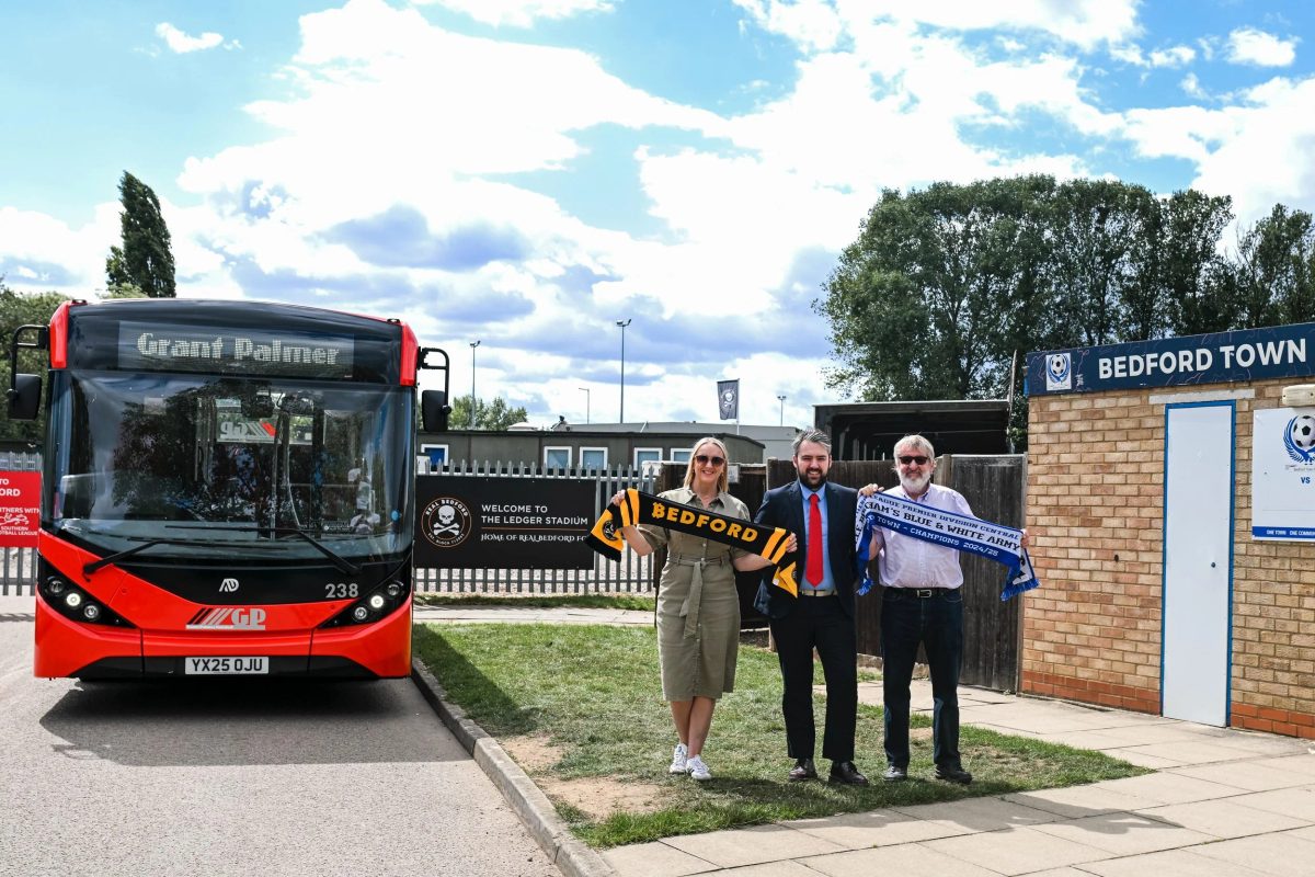 Emma Firman - Real Bedford FC CEO (Left), Thomas Manship - Commercial Manager Grant Palmer (Middle), Adrian Brown - Chair Bedford Town FC (Right).